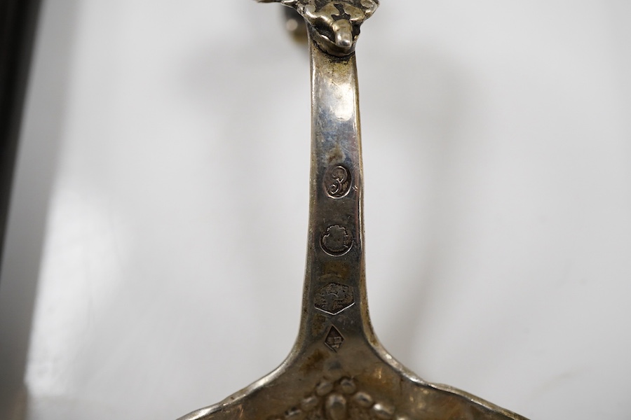 A pair of George III silver Old English pattern basting spoons, by Smith & Fearn, London, 1792, 27.4cm, with engraved crest, together with a George IV silver toddy ladle, with baleen handle, London, 1823 and three contin